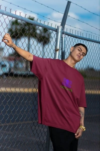 Fitforall® Octopus Printed Black Oversized T-shirt for Men - Maroon, M-40