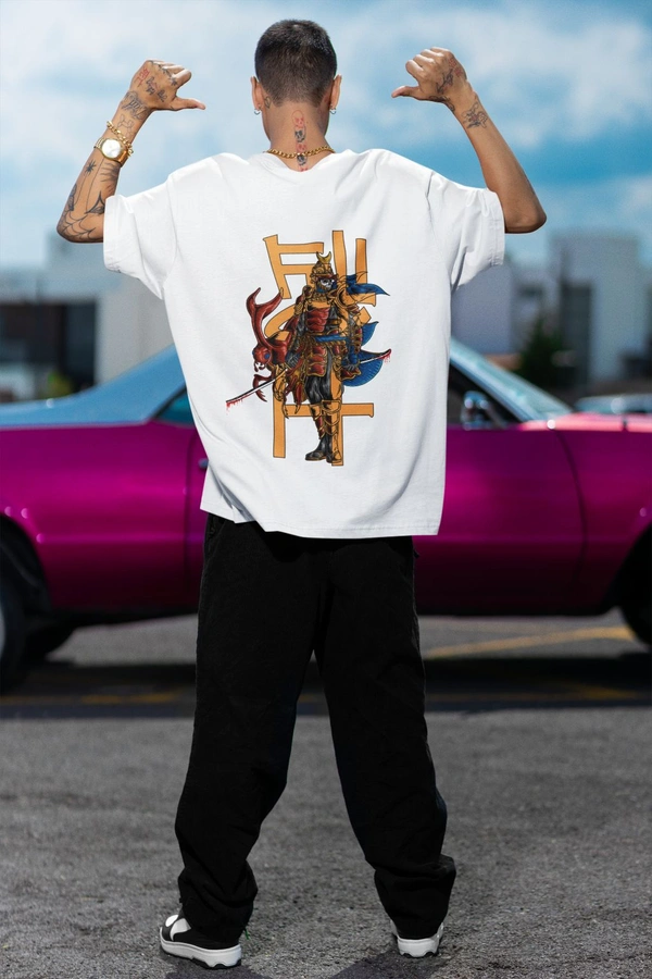 Fitforall® Samurai Betel Printed Black Oversized T-shirt for Men - White, XL-44