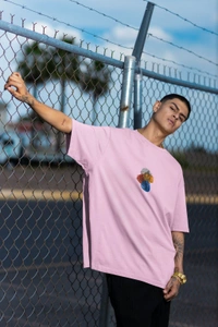 Fitforall® Samurai Betel Printed Black Oversized T-shirt for Men - Pink, M-40