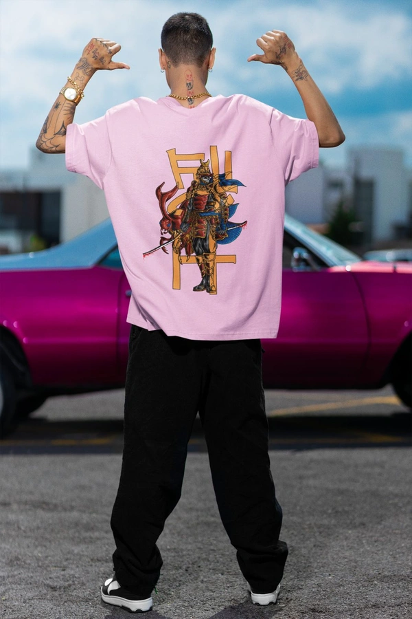 Fitforall® Samurai Betel Printed Black Oversized T-shirt for Men - Pink, XXL-46