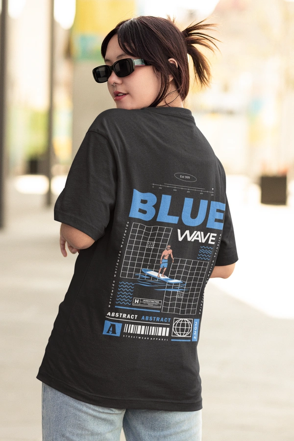 Fitforall® Blue Wave Oversized T Shirt For Unisex - XXL-46, Black