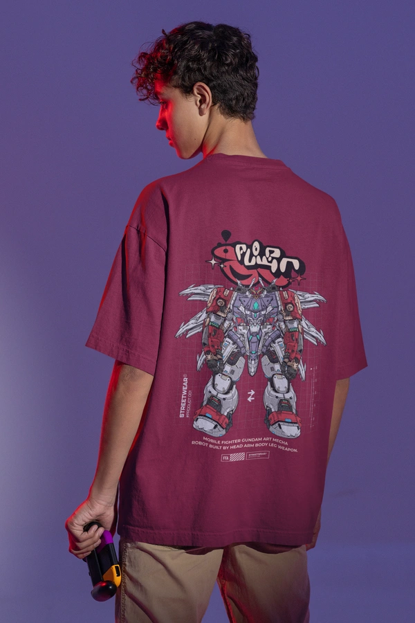 Fitforall® Fighter Gundam Oversized T Shirt For Men With 2 Color - M-40, Maroon