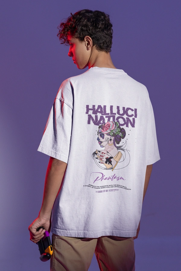 Fitforall® Halluci Nation Oversized T Shirt For men With 4 Color - L-42, White