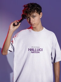 Fitforall® Halluci Nation Oversized T Shirt For men With 4 Color - L-42, White