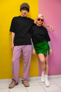 Fitforall® Plain Oversized T Shirt For Unisex With 6 Color - XXL-46, Black