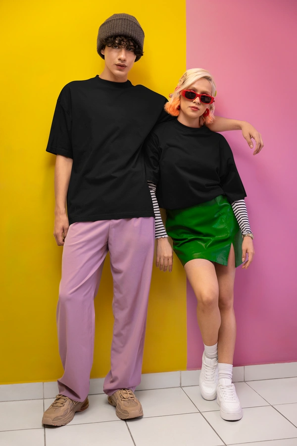 Fitforall® Plain Oversized T Shirt For Unisex With 6 Color - XXL-46, Black