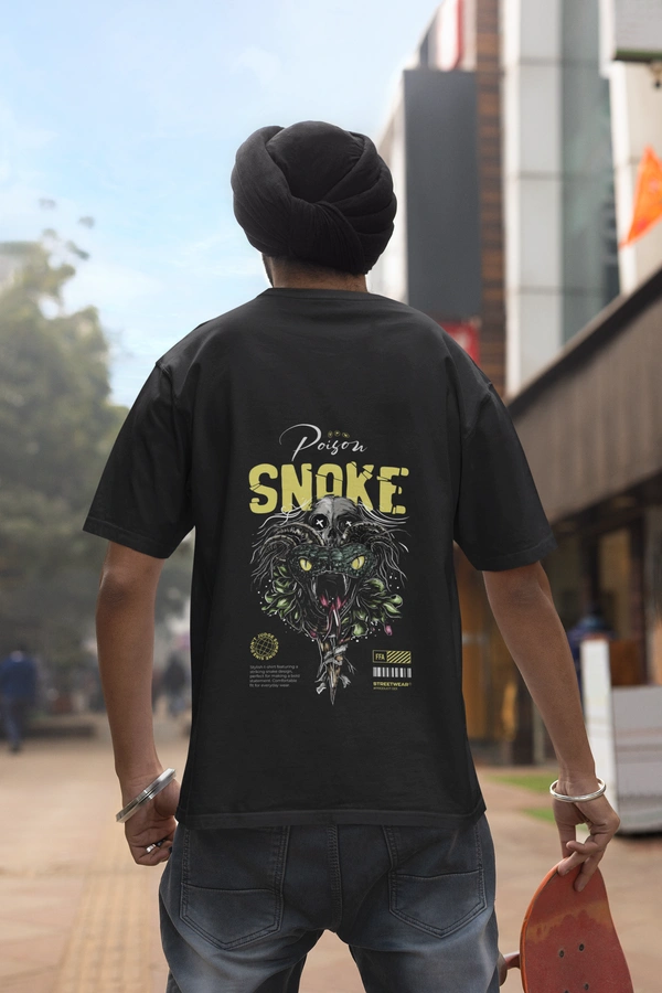 Fitforall® Snakes poison Oversized T Shirt For Men - XXL-46, Black