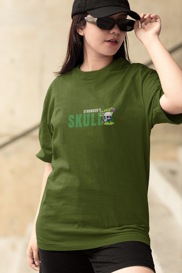 Fitforall® Stranger's Skull Oversized T Shirt For Unisex With 4 Color - M-40, Olive Green