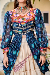 Beautiful Elegant Combination Of Tradition With Style - Blue Top With Off White Skirt