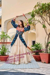 Beautiful Elegant Combination Of Tradition With Style - Blue Top With Off White Skirt