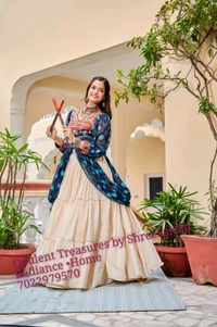 Beautiful Elegant Combination Of Tradition With Style - Blue Top With Off White Skirt