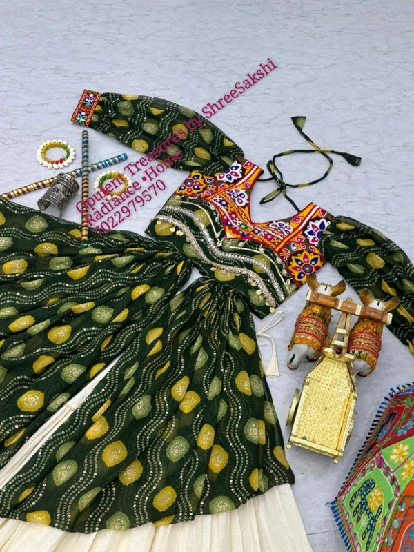 Beautiful Elegant Combination Of Tradition With Style - Green Top With OFF White Skirt
