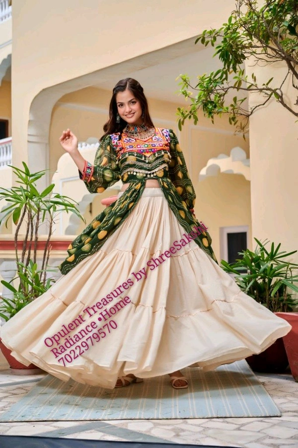 Beautiful Elegant Combination Of Tradition With Style - Green Top With OFF White Skirt