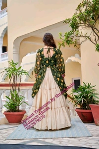 Beautiful Elegant Combination Of Tradition With Style - Green Top With OFF White Skirt
