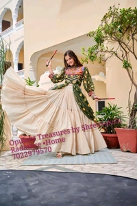Beautiful Elegant Combination Of Tradition With Style - Green Top With OFF White Skirt