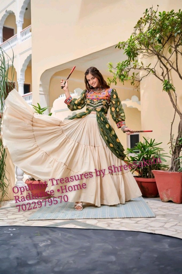 Beautiful Elegant Combination Of Tradition With Style - Green Top With OFF White Skirt