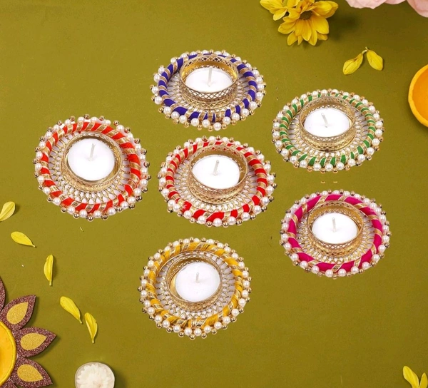 Beautiful Colored Tlight Holders With Gota Patti Work Set Of 6pcs