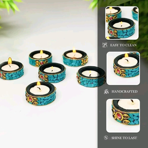 Set Of 6 Green Lacquered Tlight Holders