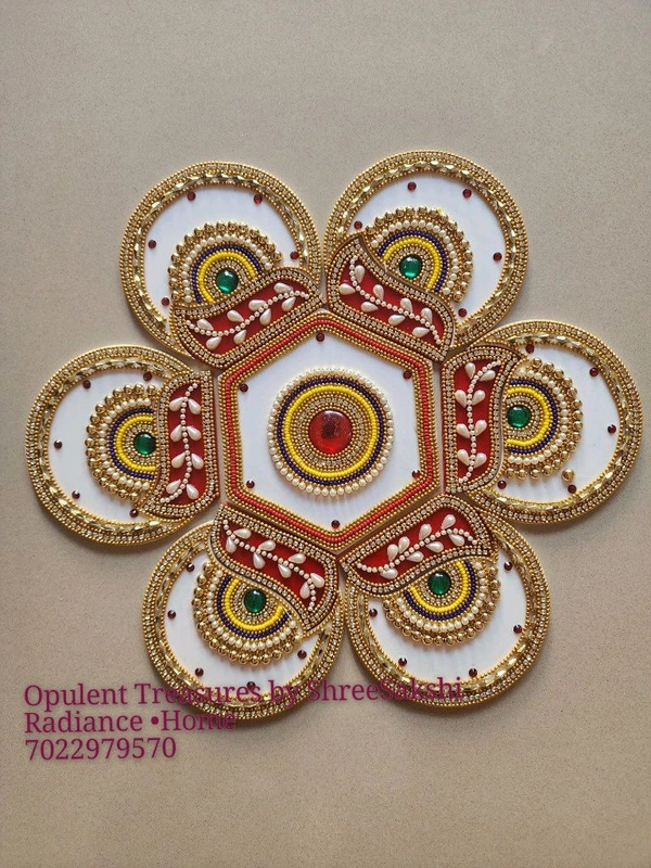 Beautiful Elegant Combination Of Traditional Colors With Purity Of White DIY, Reusable Rangoli - 15 Inches