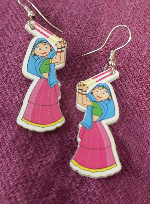 Navratri Theme Dancing Gopies Earring blue N Pink