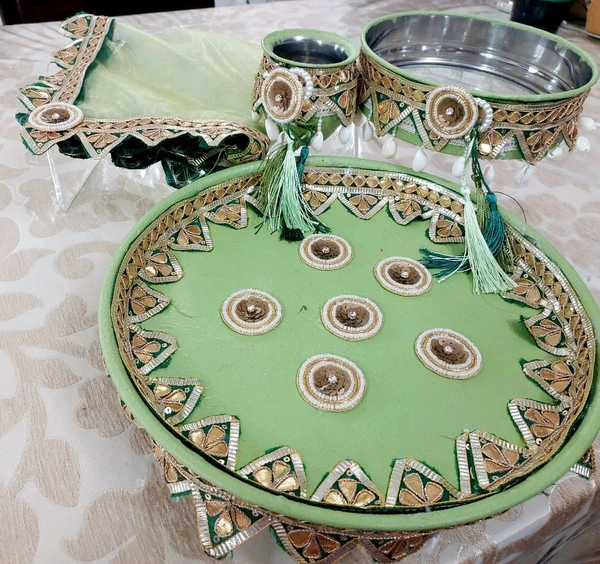 Karwachauth Thali Set  Green With Thali Cover 