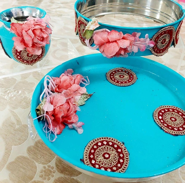 Karwachauth Thali Set Blue Without Thali Cover 