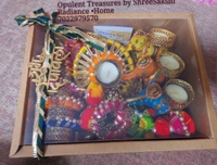 Hamper No 1 - 1 Pair Subh Labh,   1 Pc Wheel Tlight, 4 Pc Mini Tlight, 4 Pcs Elephant Tlight 