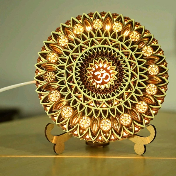 Beautifully Carved Wooden OM Mandala , Illuminated With LED. 
