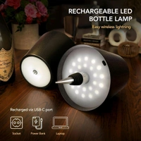 Neo Clean Wireless Rechargeable Bottle Lamp with Stepless Dimming LED, 3 Color Temperature Wine Bottle Light for Bedroom, Bar, Restaurant, Living Room Decoration, and Gift (Black)