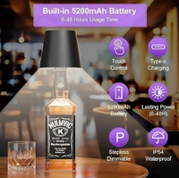 Neo Clean Wireless Rechargeable Bottle Lamp with Stepless Dimming LED, 3 Color Temperature Wine Bottle Light for Bedroom, Bar, Restaurant, Living Room Decoration, and Gift (Black)