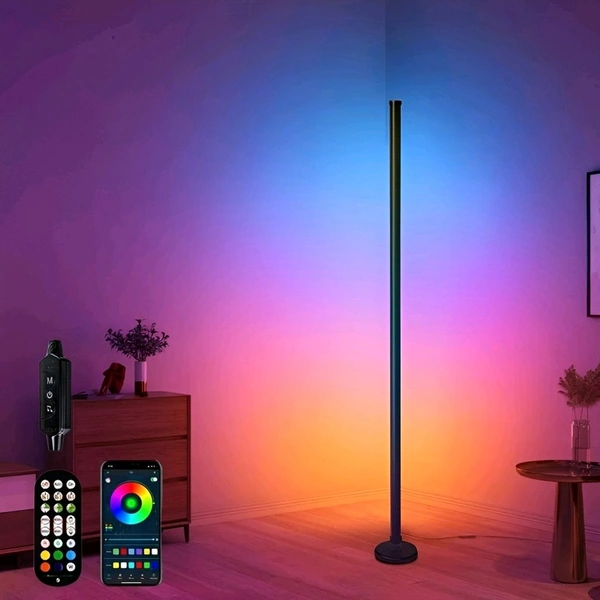 Neo Clean RGB LED Corner Floor Lamp with APP and Remote Control – Featuring 16 Million Colors and 68+ Scene Modes, Color-Changing Ambience Lighting with Music Sync, Perfect for Living Room, Bedroom, or Gaming Room