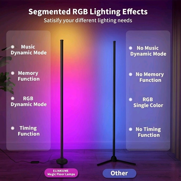 Neo Clean RGB LED Corner Floor Lamp with APP and Remote Control – Featuring 16 Million Colors and 68+ Scene Modes, Color-Changing Ambience Lighting with Music Sync, Perfect for Living Room, Bedroom, or Gaming Room