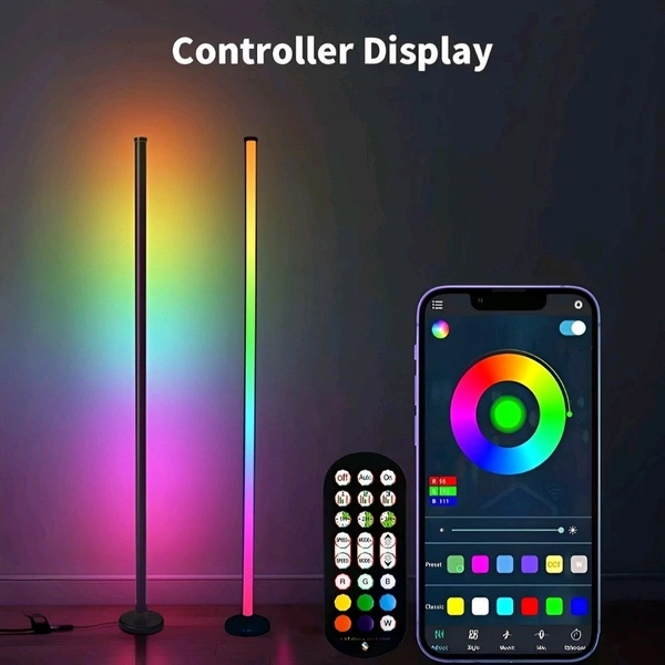 Neo Clean RGB LED Corner Floor Lamp with APP and Remote Control – Featuring 16 Million Colors and 68+ Scene Modes, Color-Changing Ambience Lighting with Music Sync, Perfect for Living Room, Bedroom, or Gaming Room