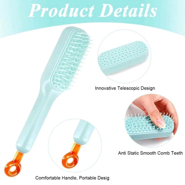 Neo Clean Self-Cleaning Hair Brush for Women - Easy Clean Hairbrush with Retractable Bristles, One-Pull Clean Feature, Anti-Static, Ergonomic Handle, Suitable for All Hair Types (Random Color, Pack of 1)