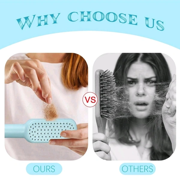 Neo Clean Self-Cleaning Hair Brush for Women - Easy Clean Hairbrush with Retractable Bristles, One-Pull Clean Feature, Anti-Static, Ergonomic Handle, Suitable for All Hair Types (Random Color, Pack of 1)