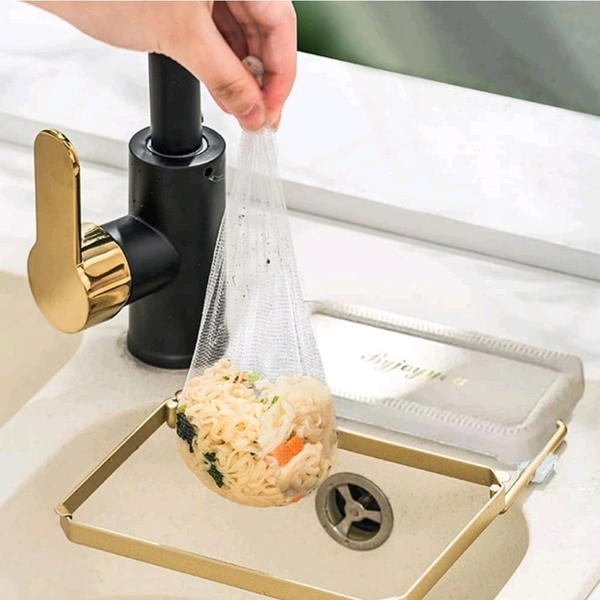 Neo Clean Foldable Kitchen Sink Strainer Basket with 50 Disposable Mesh Bags - Corner Food Catcher for Garbage Disposal, Side Sink Net Strainer, and Food Waste Filter