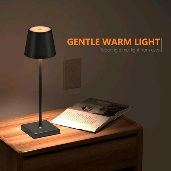 Neo Clean Portable Touch-Control Cordless LED Table Lamp - Metal Design, 3-Color Dimmable, Battery Operated for Bedroom, Restaurant, Bar, Outdoor Party, and Camping (Black)