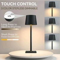 Neo Clean Portable Touch-Control Cordless LED Table Lamp - Metal Design, 3-Color Dimmable, Battery Operated for Bedroom, Restaurant, Bar, Outdoor Party, and Camping (Black)