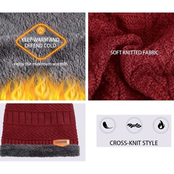 Neo Clean Winter Woolen Hat & Neck Warmer Scarf Set for Men & Women | Warm Velvet Cap & Scarf Combo | Free Size Multi-Color Winter Accessories