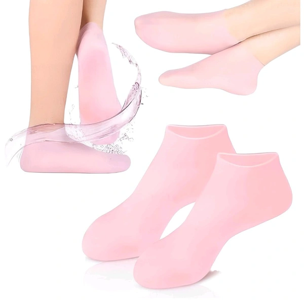 Neo Clean Silicone Moisturizing Foot Socks for Women - Aloe Gel Spa Pedicure Socks for Dry, Cracked Feet - Reusable Soft Gel Socks with Vitamin E & Essential Oils - One Size Fits Most (1 Pair, Cream Color, Heavy-Duty)