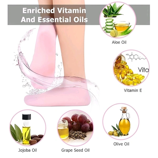 Neo Clean Silicone Moisturizing Foot Socks for Women - Aloe Gel Spa Pedicure Socks for Dry, Cracked Feet - Reusable Soft Gel Socks with Vitamin E & Essential Oils - One Size Fits Most (1 Pair, Cream Color, Heavy-Duty)