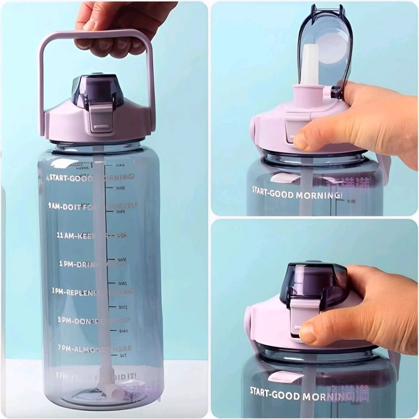 Neo Clean 2L Motivational Water Bottle with Time Marker – Leak-Proof, BPA-Free, Break-Proof, Transparent Sports Bottle for Office, School, College, and Travel – Multicolor