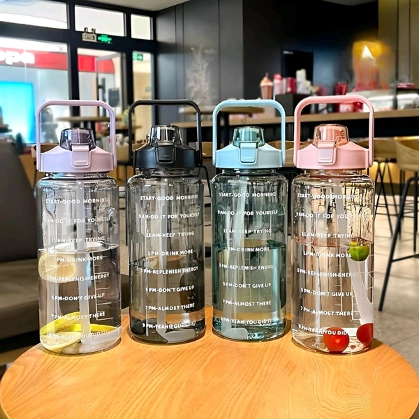 Neo Clean 2L Motivational Water Bottle with Time Marker – Leak-Proof, BPA-Free, Break-Proof, Transparent Sports Bottle for Office, School, College, and Travel – Multicolor