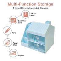 Neo Clean Hut Shaped Desk Organizer with Drawer - Multifunctional Stationery Holder, Office Organizer, Pen & Pencil Stand, Storage Shelf for Office & School (3 Random Colors)