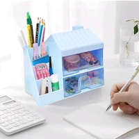 Neo Clean Hut Shaped Desk Organizer with Drawer - Multifunctional Stationery Holder, Office Organizer, Pen & Pencil Stand, Storage Shelf for Office & School (3 Random Colors)
