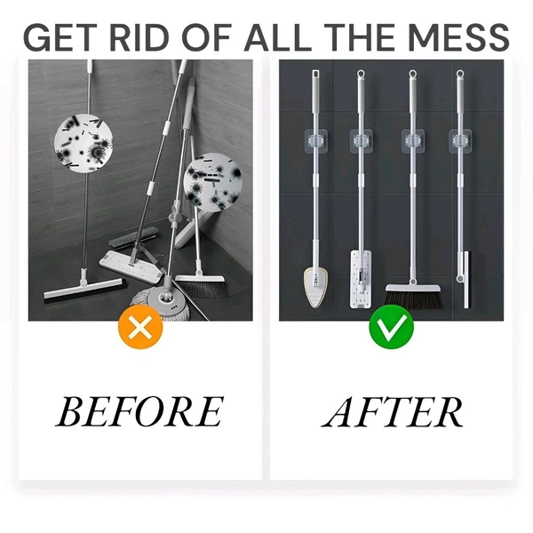 Neo Clean 6 Pcs Wall Mounted Single Mop & Broom Holder – Heavy Duty Organizer for Kitchen, Bathroom, Garage & Garden