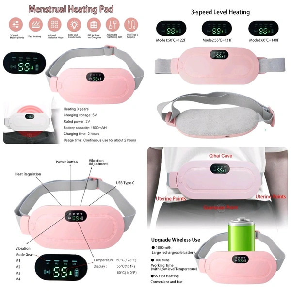 Neo Clean Portable Cordless Heating Pad for Menstrual Cramps Relief – Adjustable Temperature & Massage Modes, Stomach, Back & Belly Heat Therapy for Women (Pink)