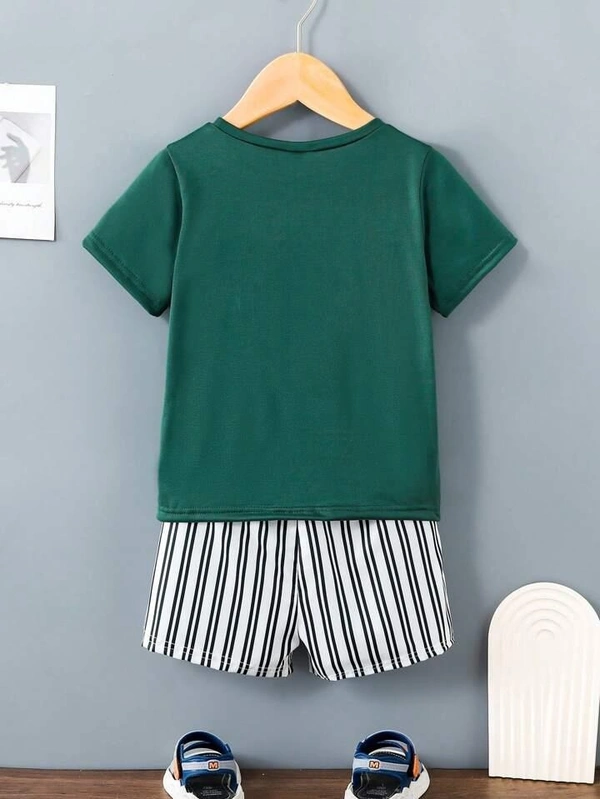 SRP Young Boy's Car Printed Short Sleeve T-Shirt And Striped Shorts Set - 3-6 Months, Green Pea
