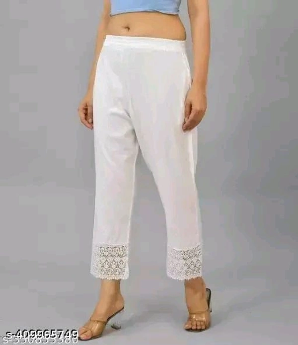 SRP Pure Elegance Lace-Trimmed Cotton Palazzo  - White, M
