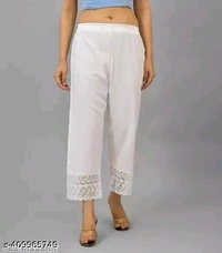 SRP Pure Elegance Lace-Trimmed Cotton Palazzo  - White, L